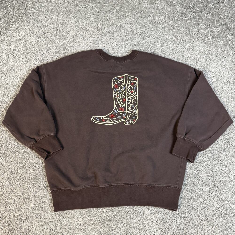 Abercrombie & Fitch Sweatshirt Womens S Brown Pullover Cowboy Boot Embroidered